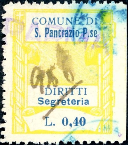 Marca da Bollo del Comune di SAN PANCRAZIO PARMENSE su Carta Bianca di dimensioni 23 x 29 mm