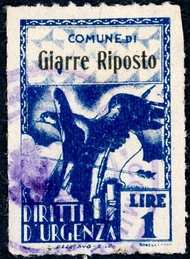 Marca da Bollo del Comune di GIARRE RIPORTO su Carta Bianca Sottile di dimensioni 21 x 32,5 mm