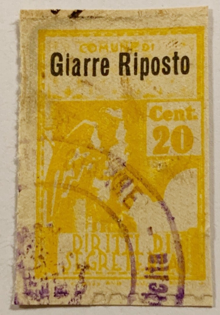 Marca da Bollo del Comune di GIARRE RIPORTO su Carta Bianca Sottile di dimensioni 21 x 32,5 mm