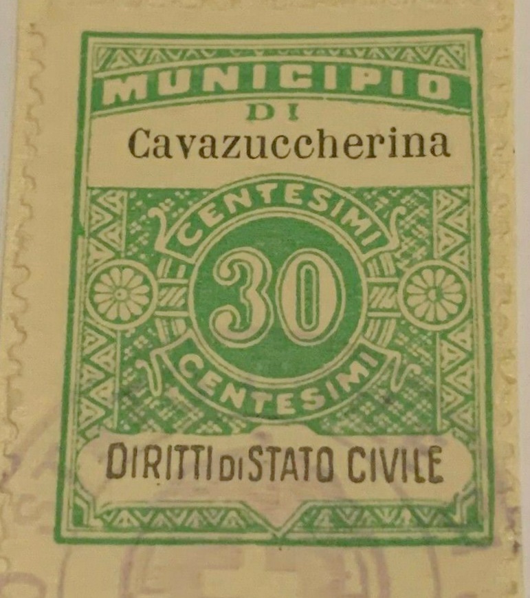 Marca da Bollo del Comune di CAVAZUCCHERINA su Carta Bianca Sottile di dimensioni 22,5 x 29 mm