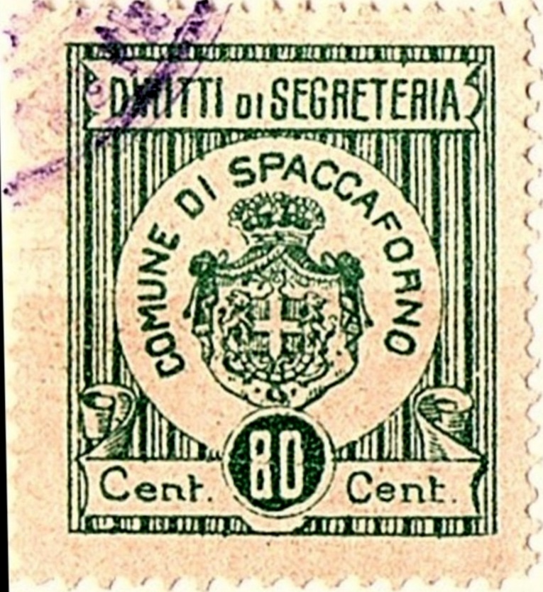 Marca da Bollo del Comune di SPACCAFORNO su Carta Bianca di dimensioni 23 x 24 mm