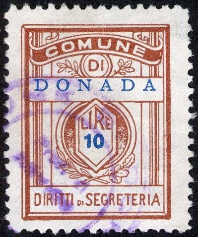 Marca da Bollo del Comune di DONADA su Carta Bianca Sottile di dimensioni 21,5 x 28,5 mm