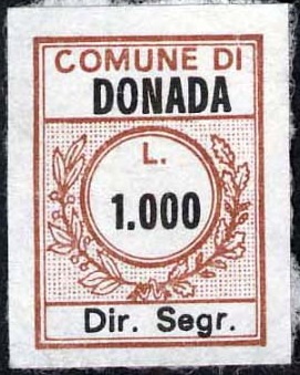 Marca da Bollo del Comune di DONADA su Carta Bianca di dimensioni mm