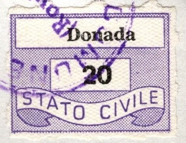 Marca da Bollo del Comune di DONADA su Carta Bianca di dimensioni 22 x 15 mm