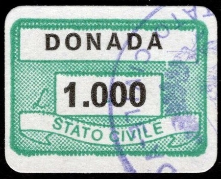 Marca da Bollo del Comune di DONADA su Carta Bianca di dimensioni 20 x 14 mm