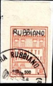 Marca da Bollo del Comune di RUBBIANO su Carta Bianca di dimensioni 20 x28 mm