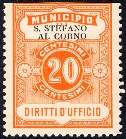 Marca da Bollo del Comune di SANTO STEFANO AL CORNO su Carta Bianca di dimensioni 22,5 x 29 mm