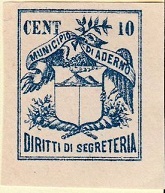 Marca da Bollo del Comune di ADERNO su Carta Bianca di dimensioni 22,5 x 28 mm