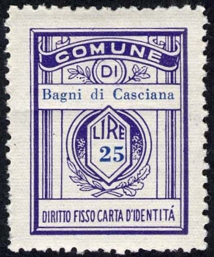 Marca da Bollo del Comune di BAGNI DI CASCIANA su Carta Bianca di dimensioni 21 x 27,5 mm