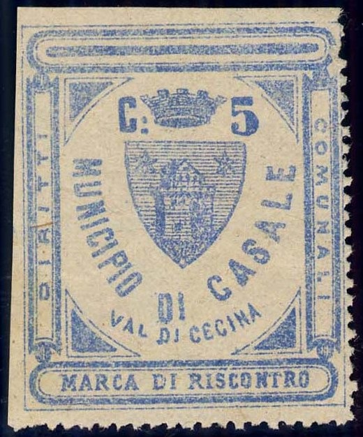 Marca da Bollo del Comune di CASALE VAL DI CECINA su Carta Bianca Sottile di dimensioni 32 x 39 mm