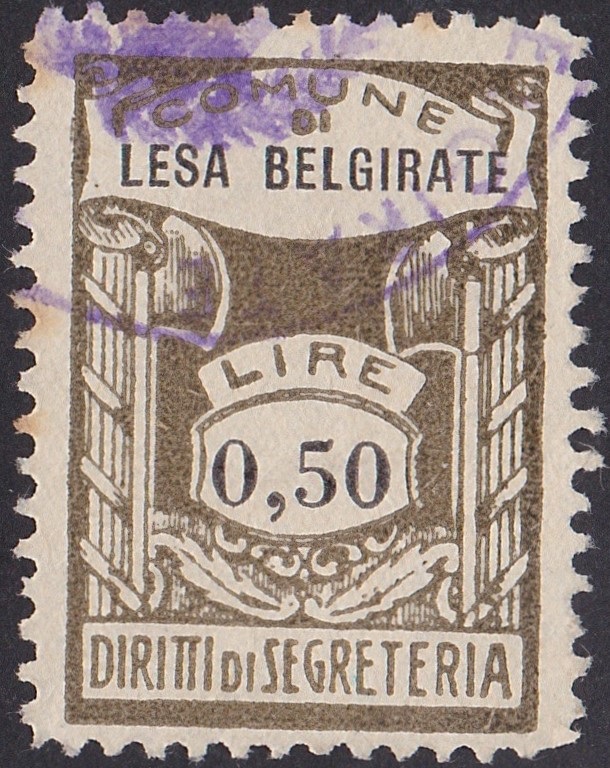Marca da Bollo del Comune di LESA BELGIRATE su Carta Bianca di dimensioni 22 X 33 mm