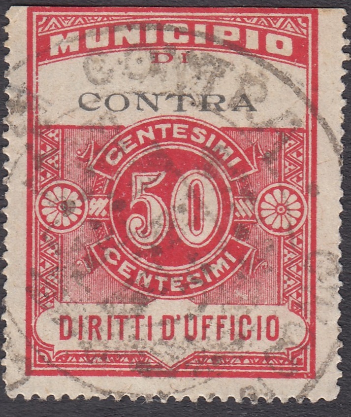 Marca da Bollo del Comune di CONTRA su Carta Bianca di dimensioni 23,5 X 30,5 mm