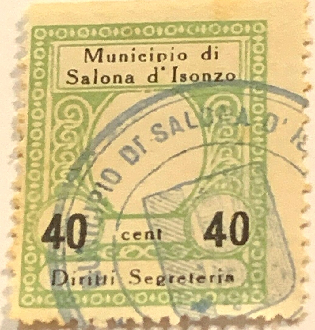 Marca da Bollo del Comune di SALONA D´ISONZO su Carta Bianca di dimensioni 21 X 27 mm