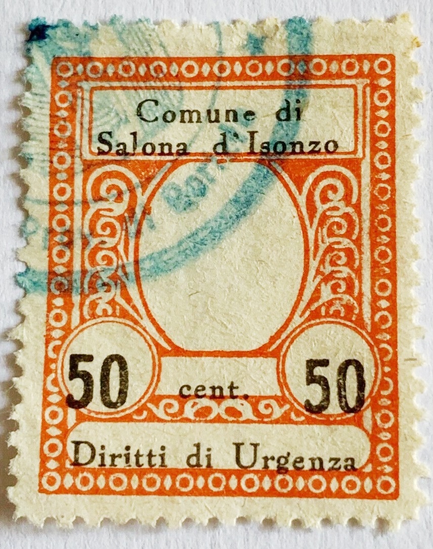 Marca da Bollo del Comune di SALONA D´ISONZO su Carta Bianca di dimensioni 21 x 29 mm