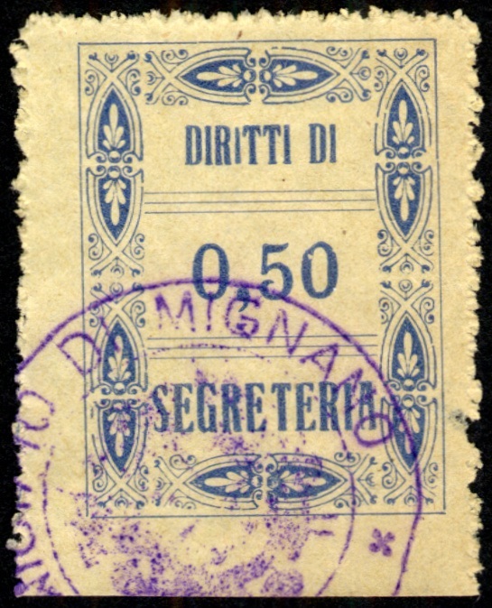 Marca da Bollo del Comune di MIGNANO su Carta Bianca di dimensioni 22,5 x 29 mm