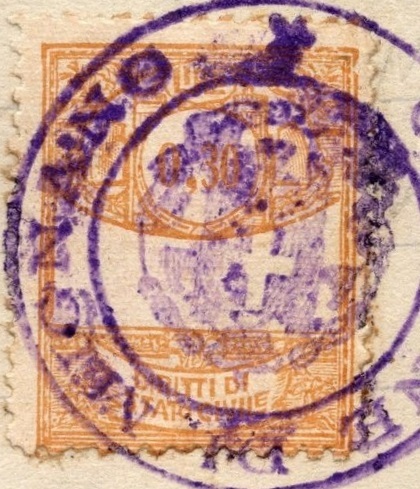Marca da Bollo del Comune di MIGNANO su Carta Bianca di dimensioni 22 x 28 mm