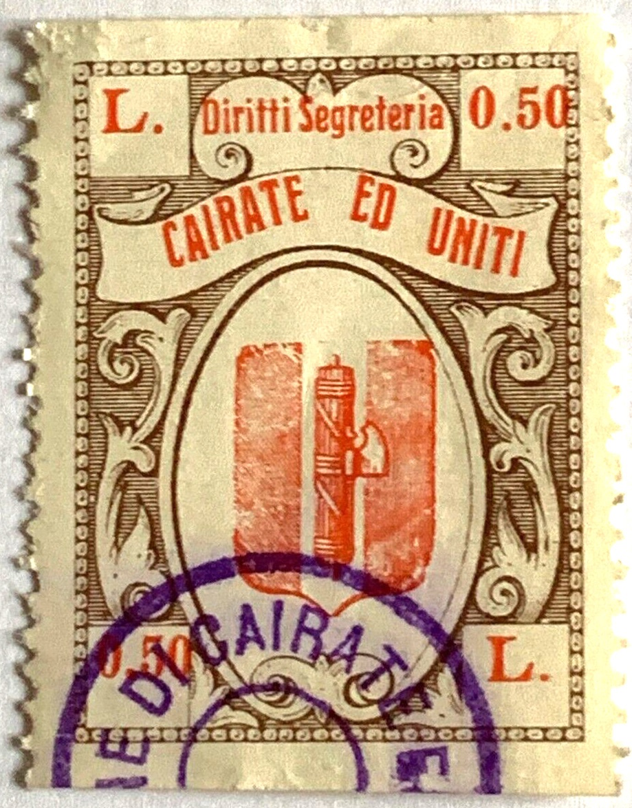 Marca da Bollo del Comune di CAIRATE ED UNITI su di dimensioni 21 X 33,5 mm