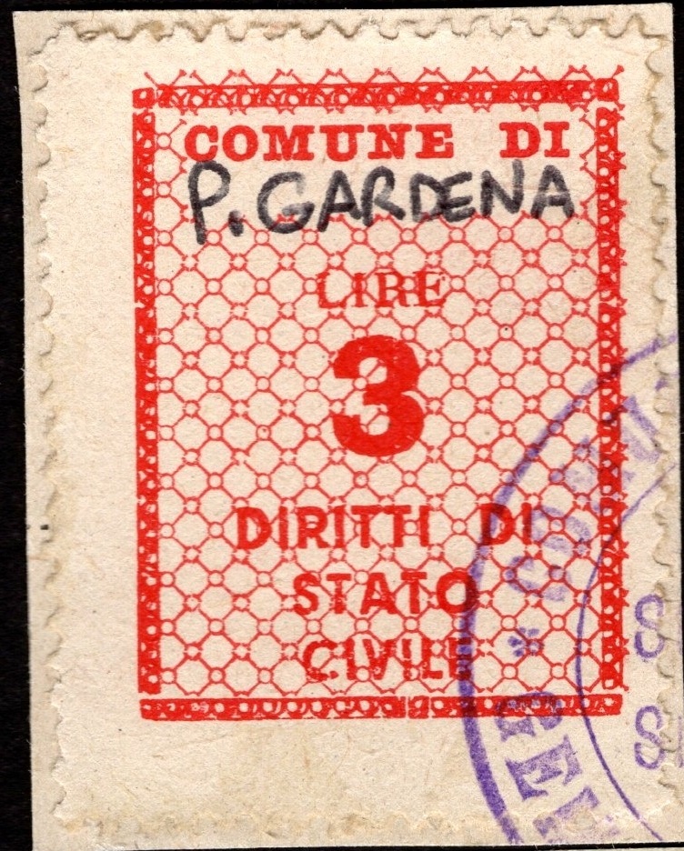 Marca da Bollo del Comune di PONTE GARDENA su Carta Bianca di dimensioni 21 x 29 mm